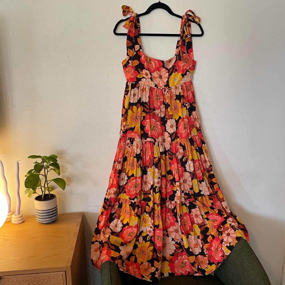 Boutique autumn floral print Halloween tie maxi dress
